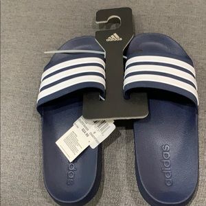 Adidas navy strip slides